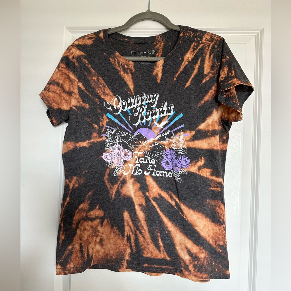 Black Acid Wash Tie Dye “Country Roads Take Me Home” Tshirt